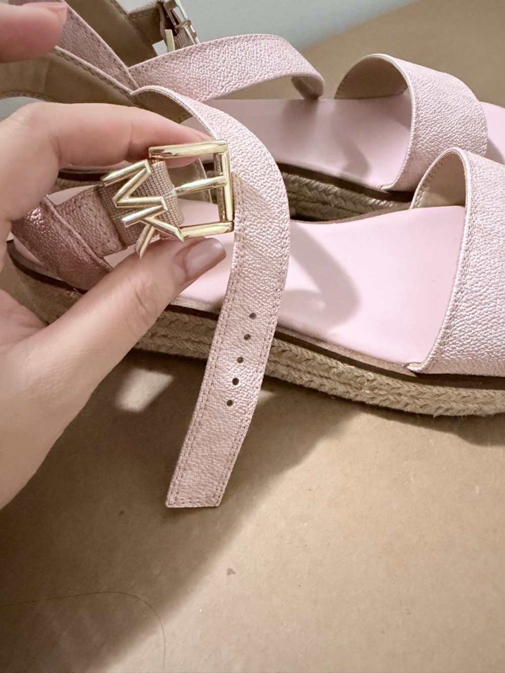 Michael Kors Women's Pink Platform Sandals with Gold Buckle - Picture 5 of 5